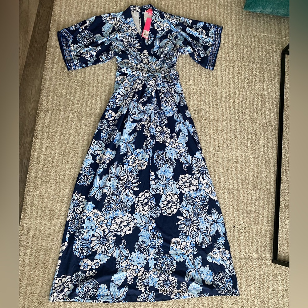 Lilly Pulitzer Wisteria V-Neck Maxi Dress in Low Tidy Navy NWT - Size 00